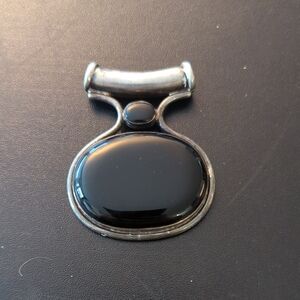 Large Oval Onxy and Smokey Quartz Sterling Silver Pendant